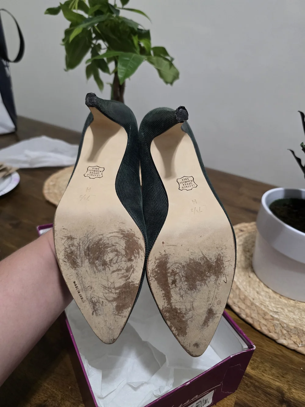 Vintage Dark Green Pointed-Toe High Heel Pumps